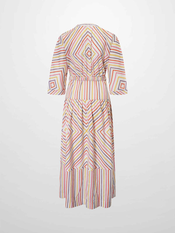 Belted Wide Sleeve Dress-Colored Stripe
