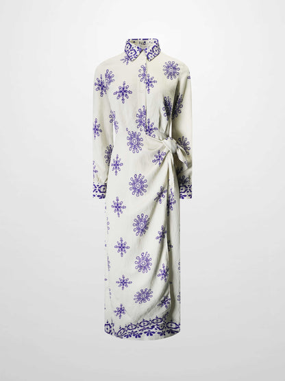 Wrap Shirtdress-Blue Medallion