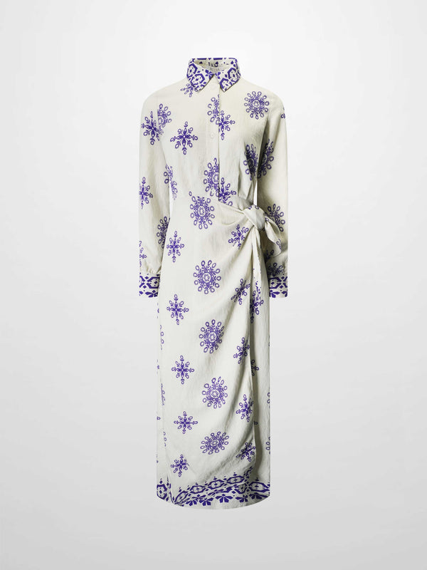 Wrap Shirtdress-Blue Medallion