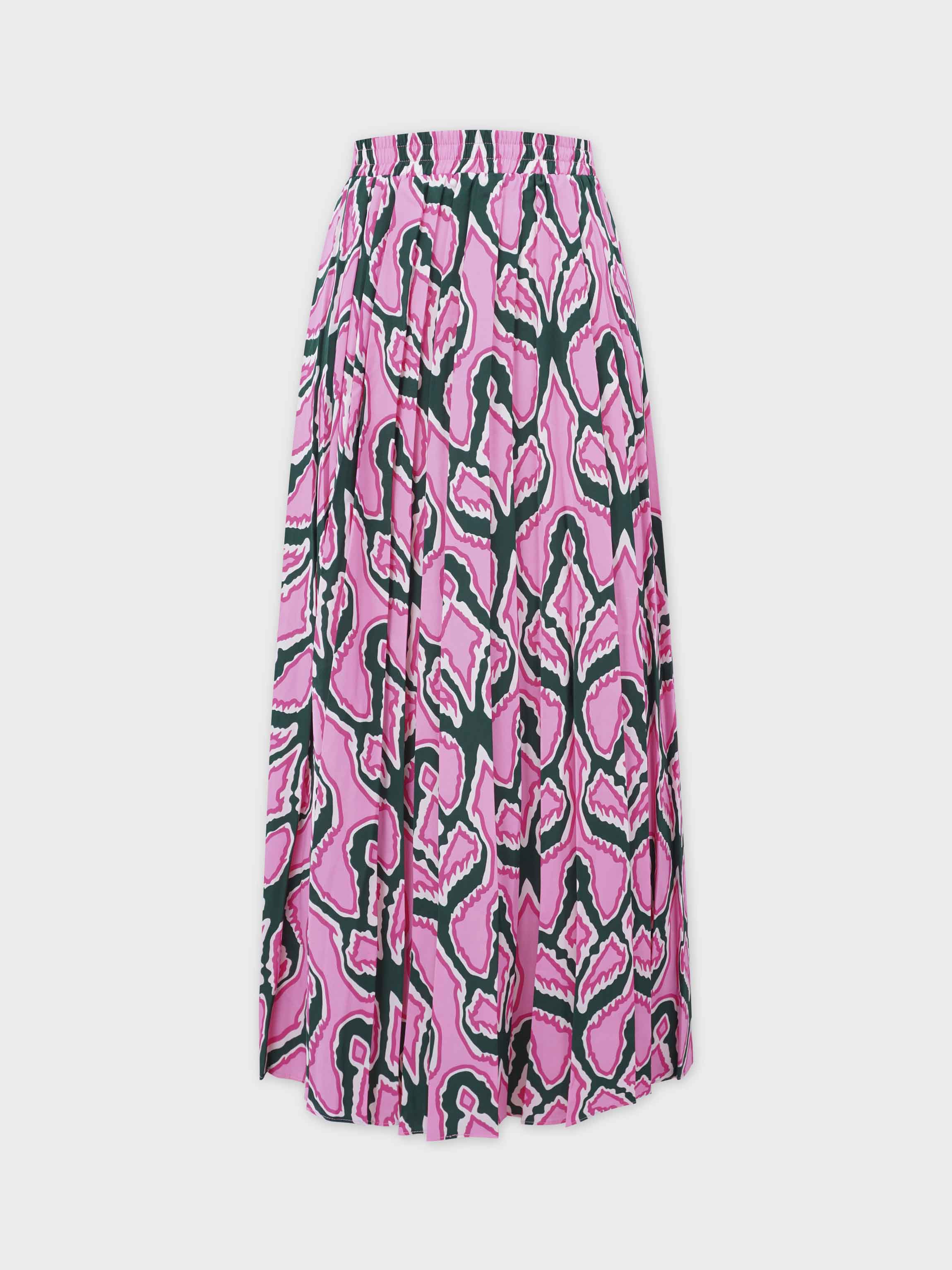 Covered Band Pleated Skirt- Pink/Green