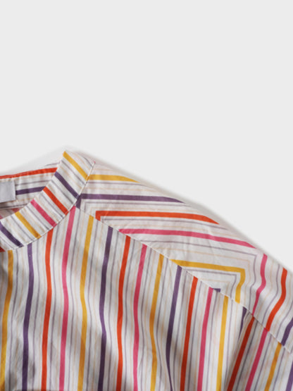 Belted Wide Sleeve Dress-Colored Stripe