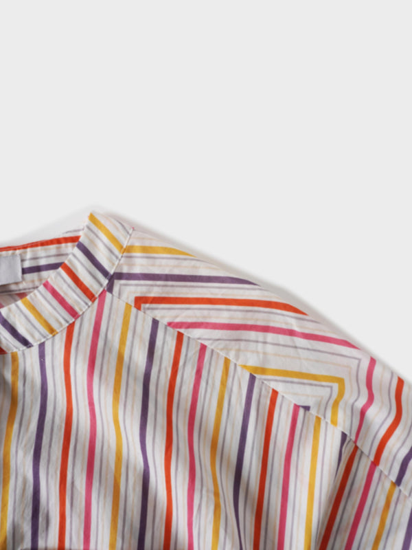 Belted Wide Sleeve Dress-Colored Stripe