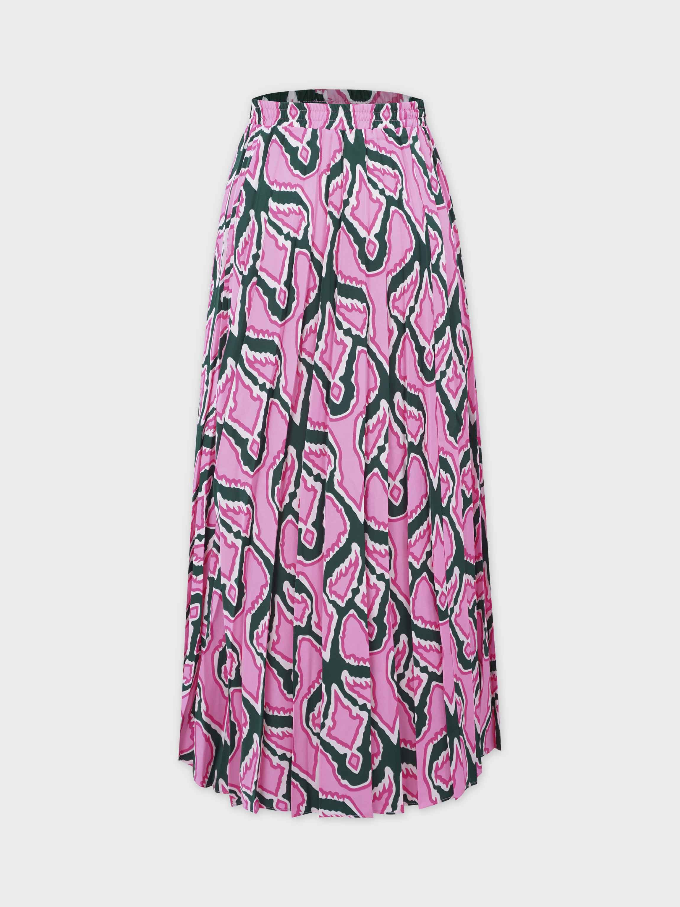 Covered Band Pleated Skirt- Pink/Green