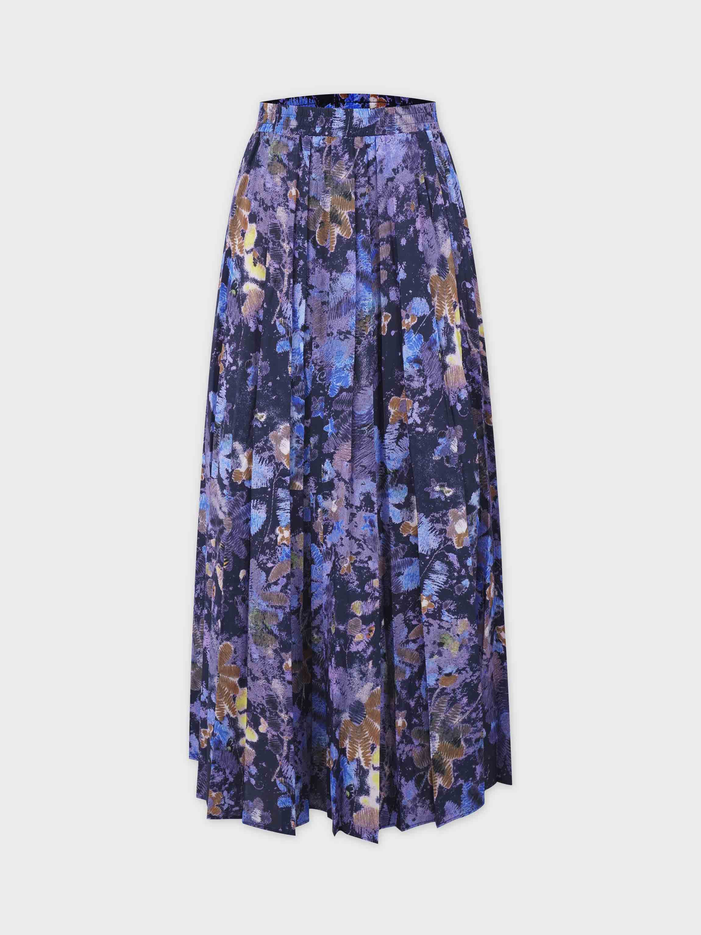 Covered Band Pleated Skirt- Lavender Flowers