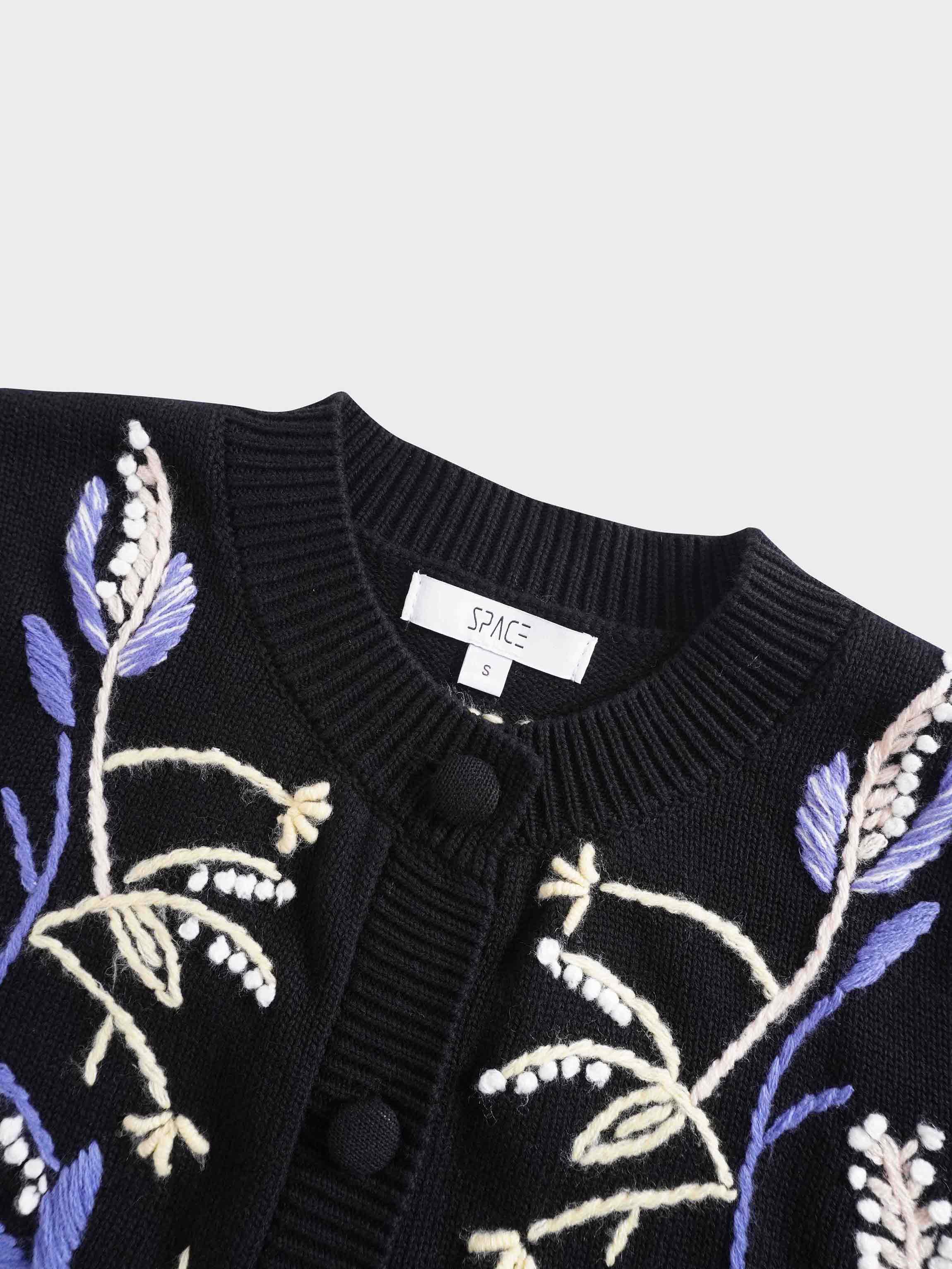 Embroidered Cropped Cardigan-Yellow/Blue