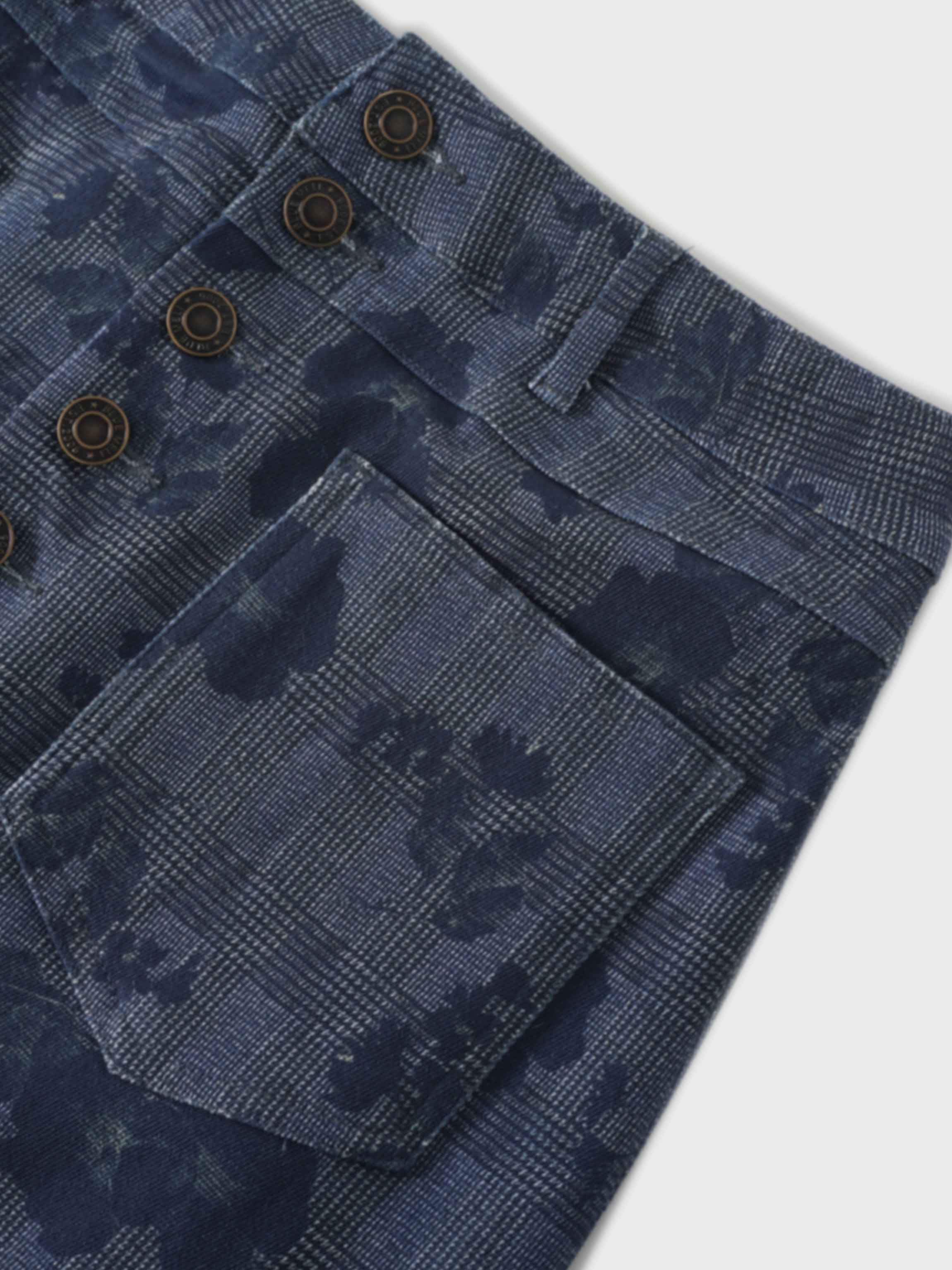 Straight Maxi Denim Skirt-Plaid Blue Floral