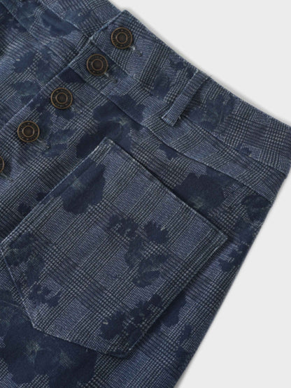 Straight Maxi Denim Skirt-Plaid Blue Floral