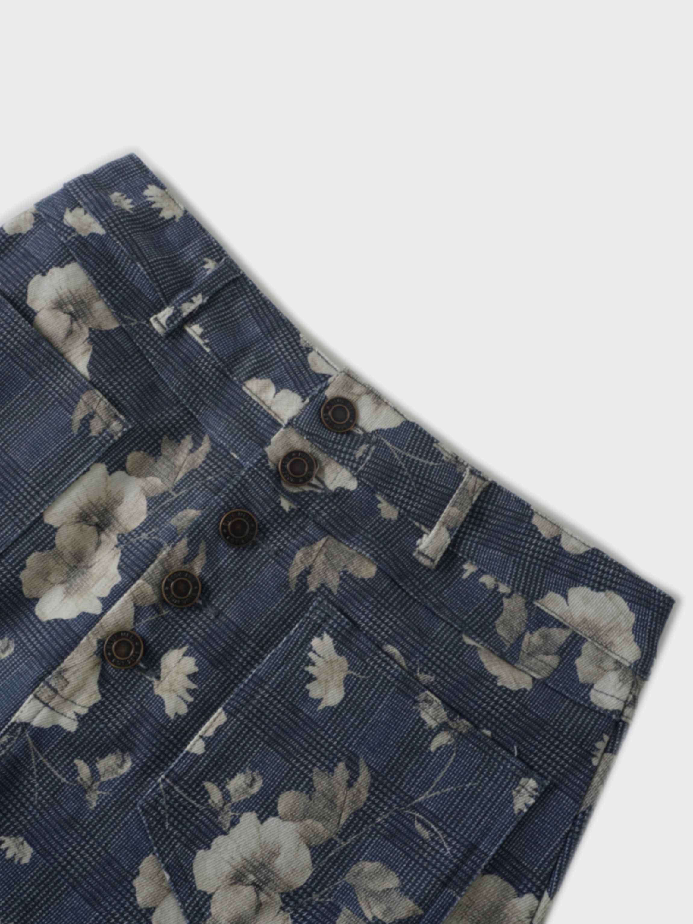 Straight Maxi Denim Skirt-Plaid Tan Floral