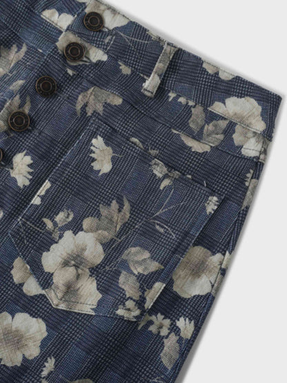 Straight Maxi Denim Skirt-Plaid Tan Floral