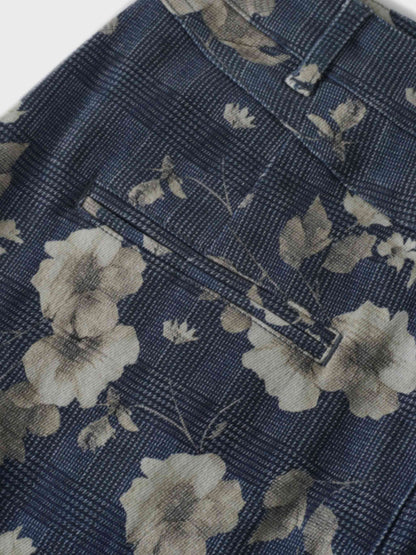 Straight Maxi Denim Skirt-Plaid Tan Floral