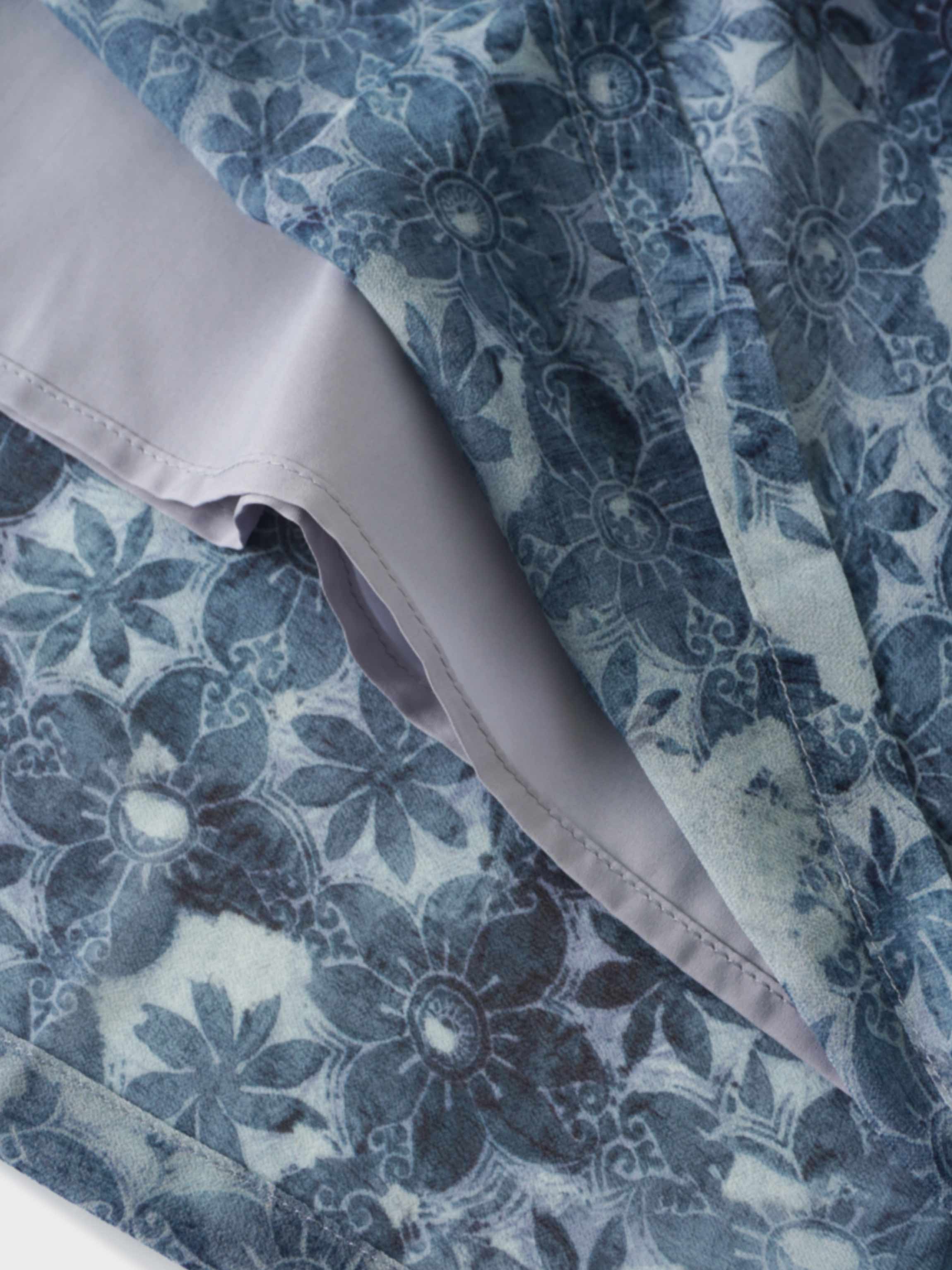 Waisted Pocket Pleat Skirt-Soft Blue Floral