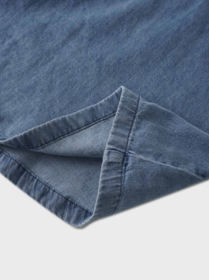 Inverted Yoke Pleat Denim Skirt-Light Blue