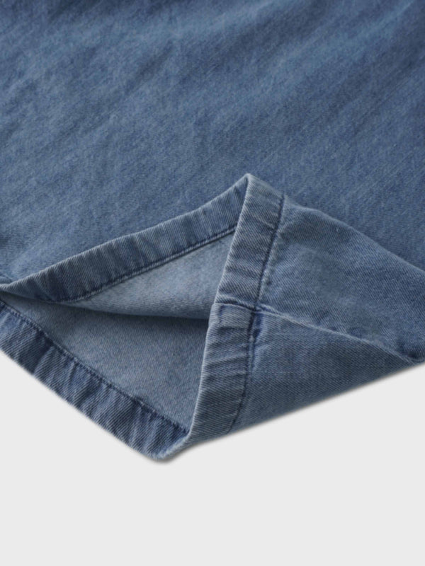 Inverted Yoke Pleat Denim Skirt-Light Blue