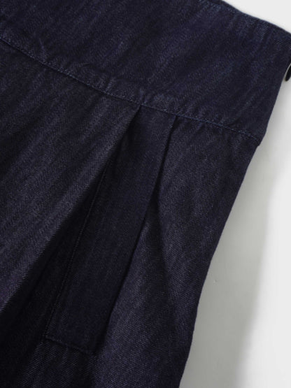 Inverted Yoke Pleat Denim Skirt-Dark Blue