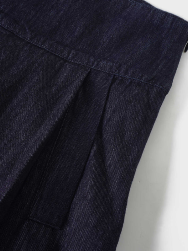 Inverted Yoke Pleat Denim Skirt-Dark Blue