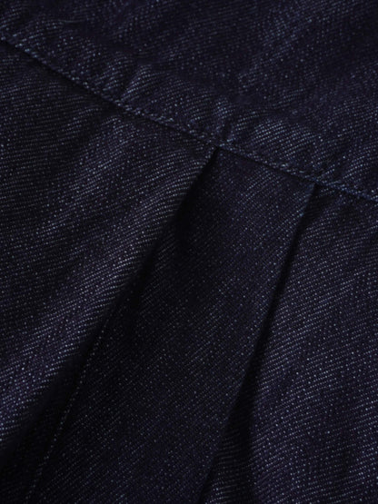 Inverted Yoke Pleat Denim Skirt-Dark Blue