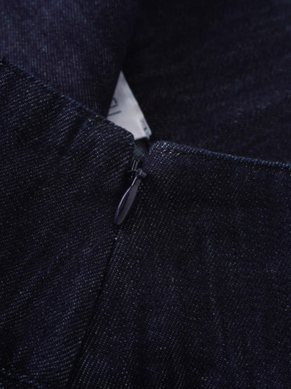 Inverted Yoke Pleat Denim Skirt-Dark Blue