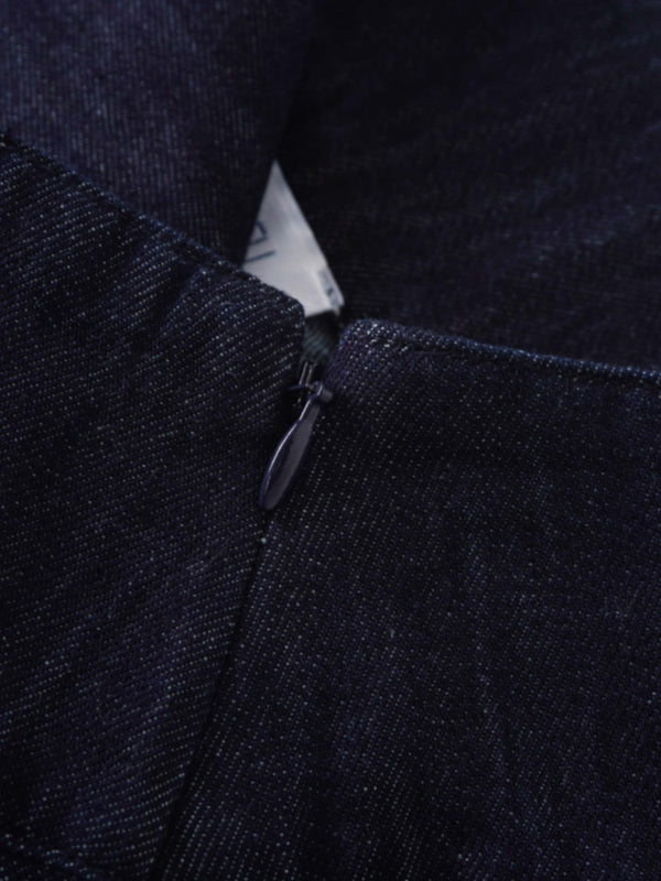 Inverted Yoke Pleat Denim Skirt-Dark Blue