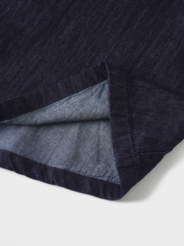 Inverted Yoke Pleat Denim Skirt-Dark Blue