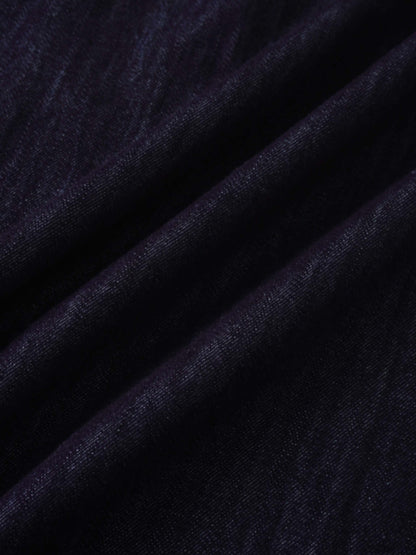 Inverted Yoke Pleat Denim Skirt-Dark Blue