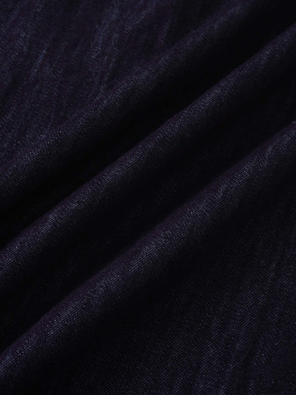 Inverted Yoke Pleat Denim Skirt-Dark Blue