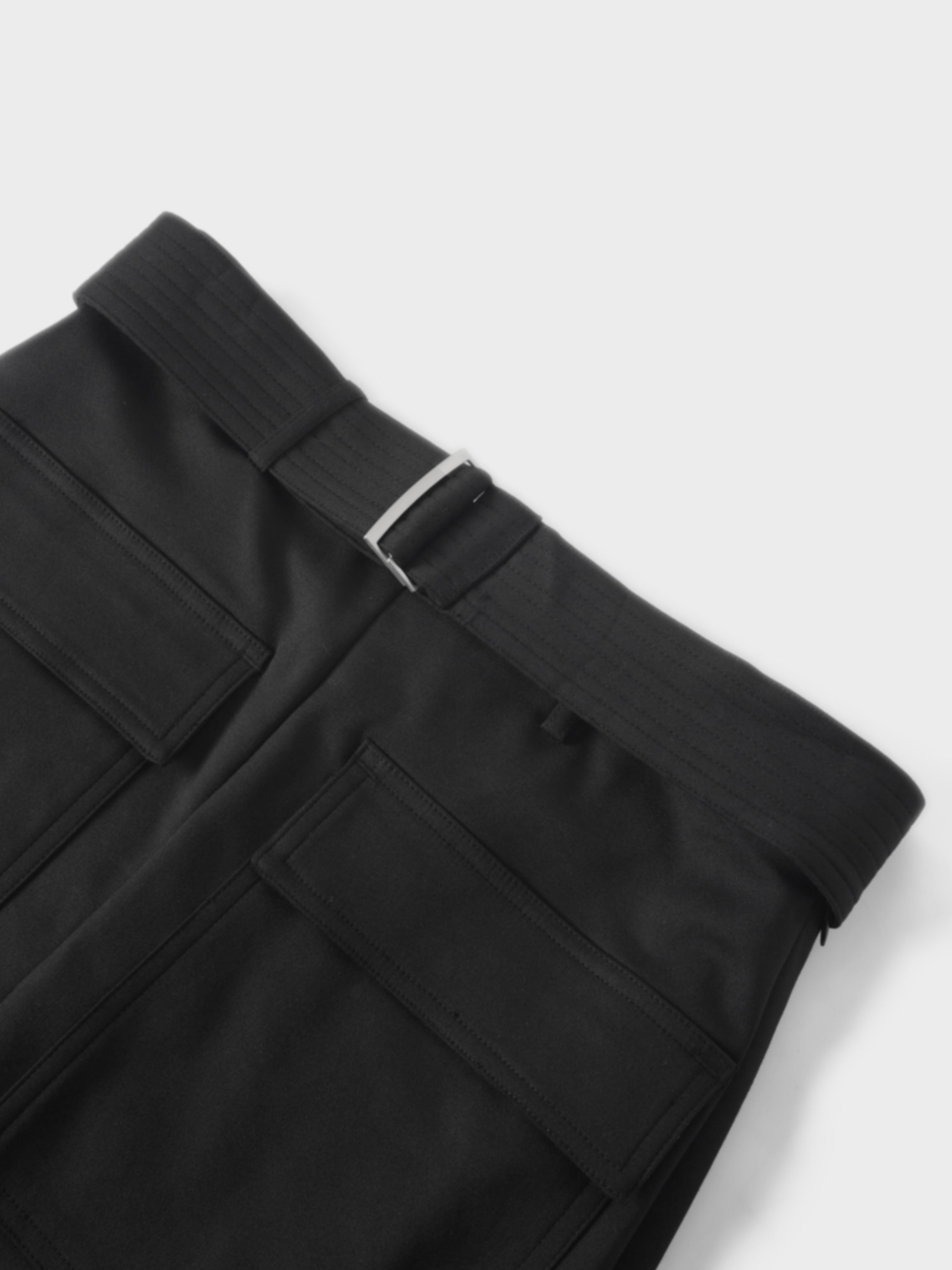 Belted Straight Cargo Pocket Skirt-Black