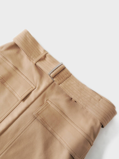 Belted Straight Cargo Pocket Skirt-Tan
