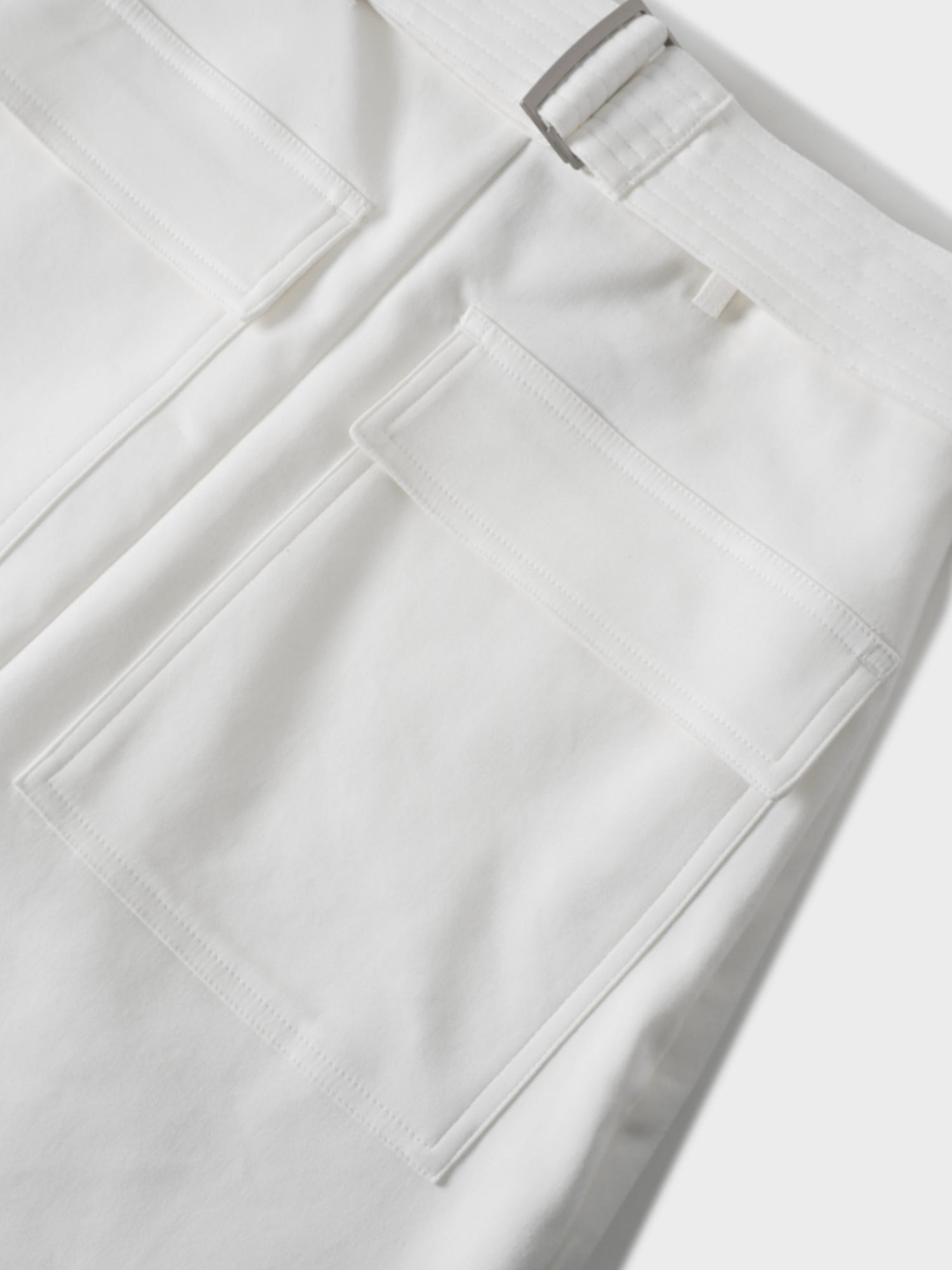 Belted Straight Cargo Pocket Skirt-White