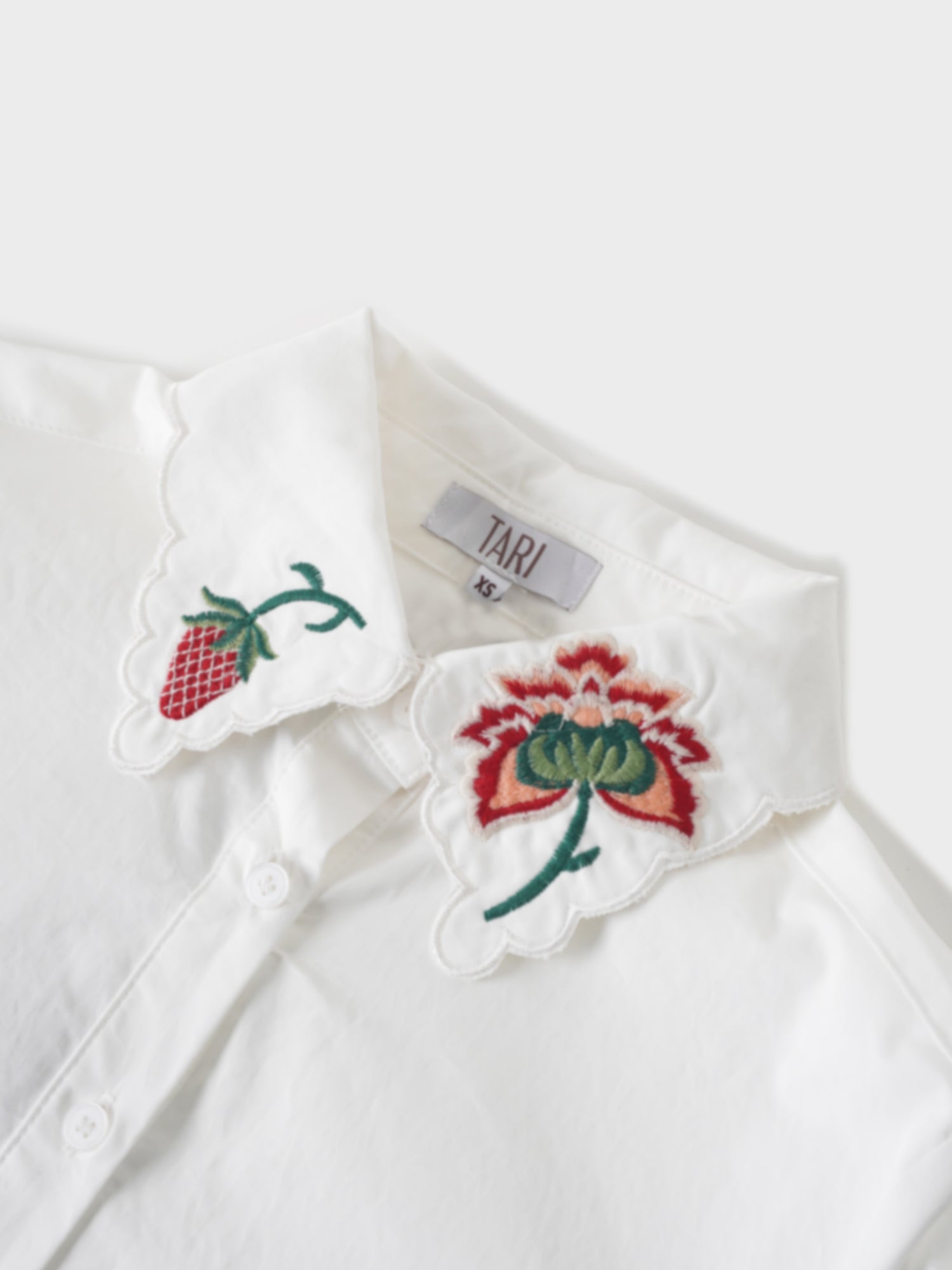 Embroidered Collar Button Down Blouse-White