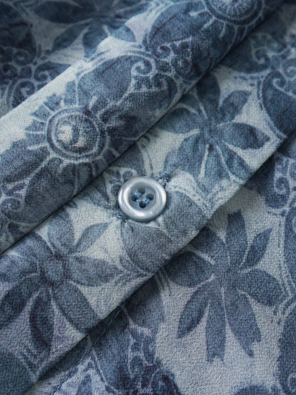 Button Down Bow Blouse-Soft Blue Floral