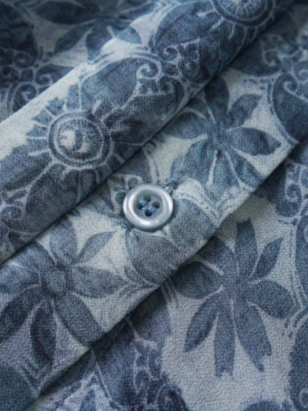 Button Down Bow Blouse-Soft Blue Floral