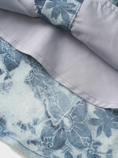 Button Down Bow Blouse-Soft Blue Floral