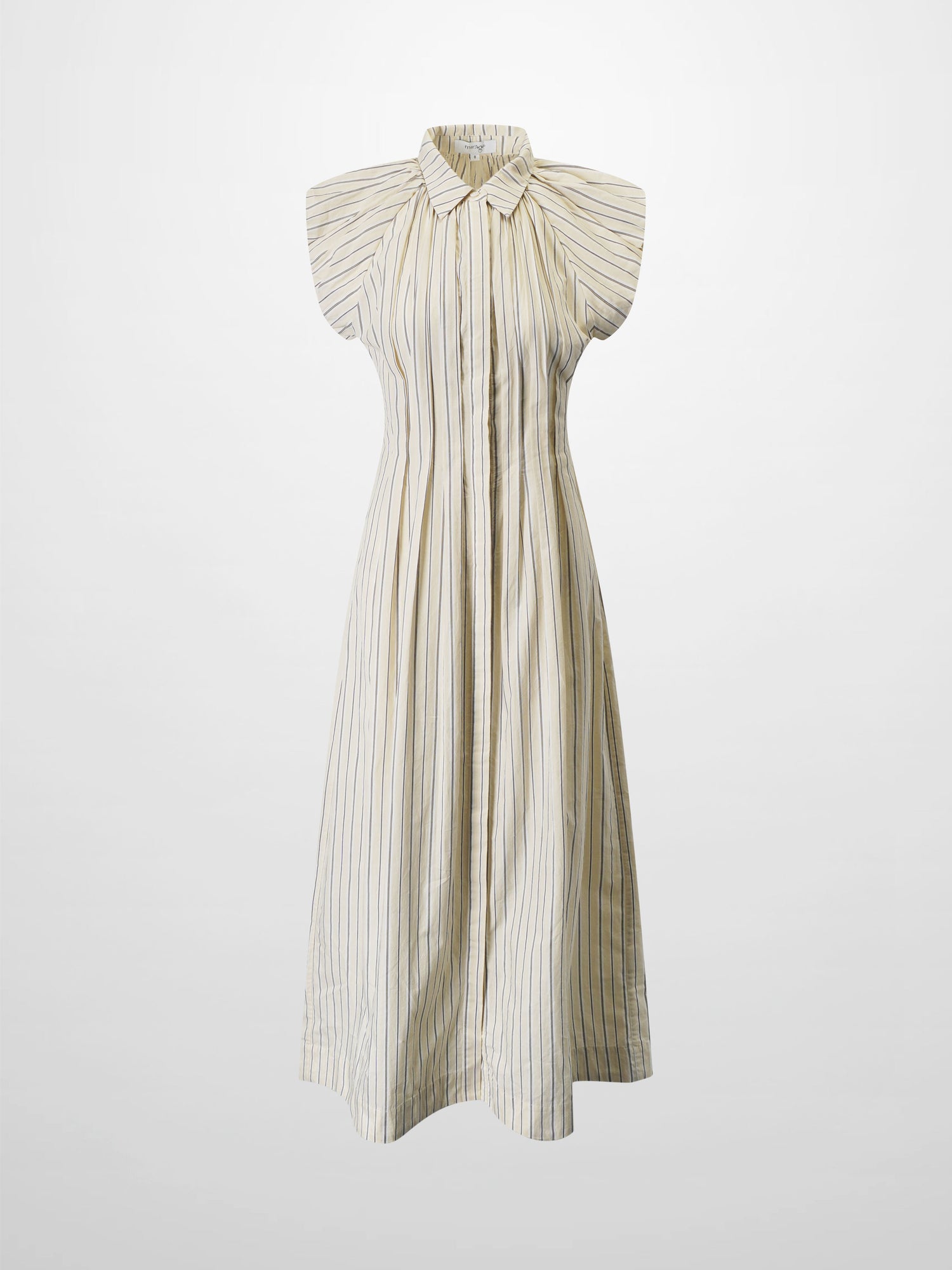 Pleat Front Button Down Dress-Pinstripe