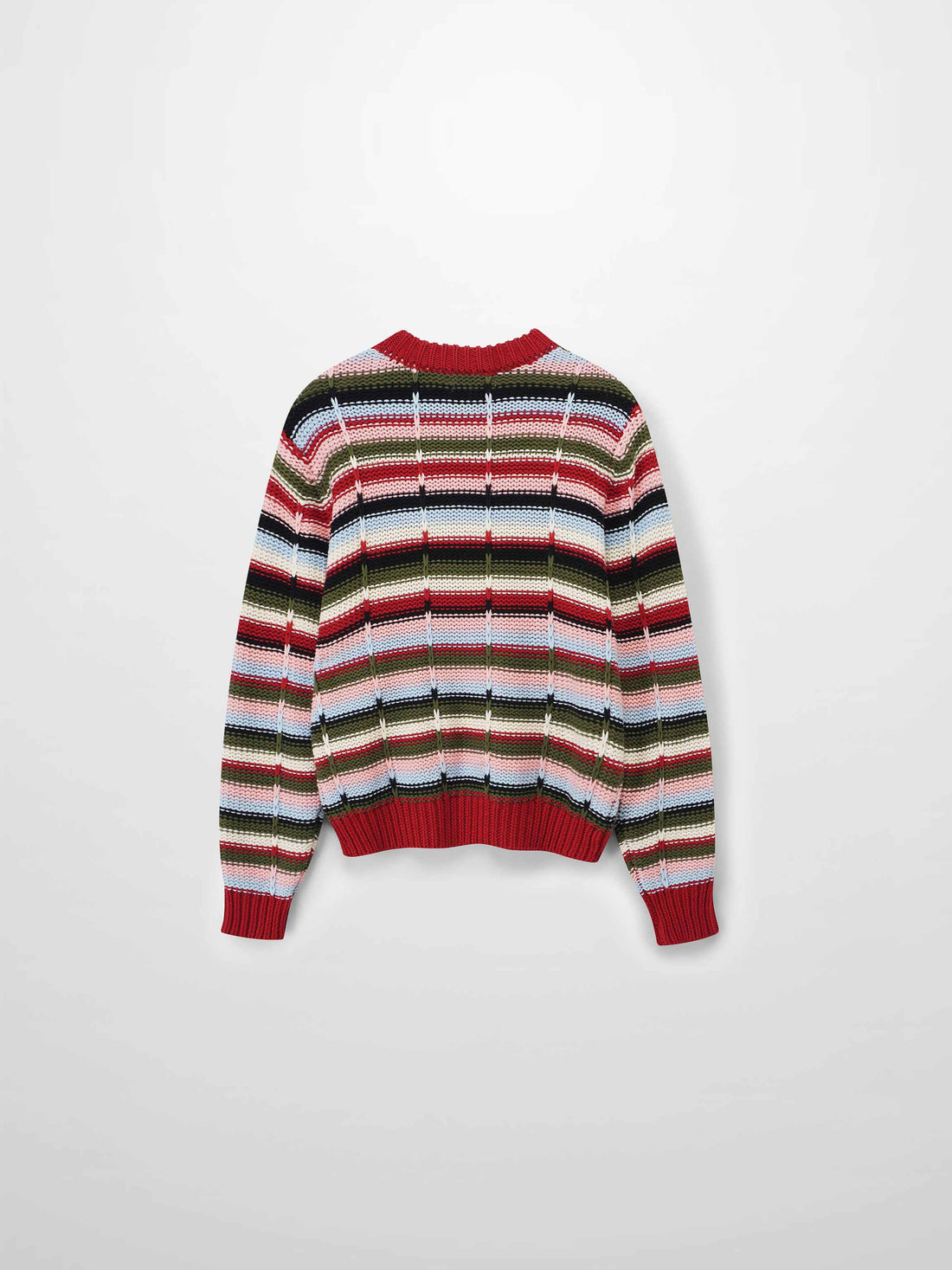 Overstitch Detail Striped Sweater-Burgundy