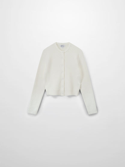 Textured Crew Cardigan-Ivory