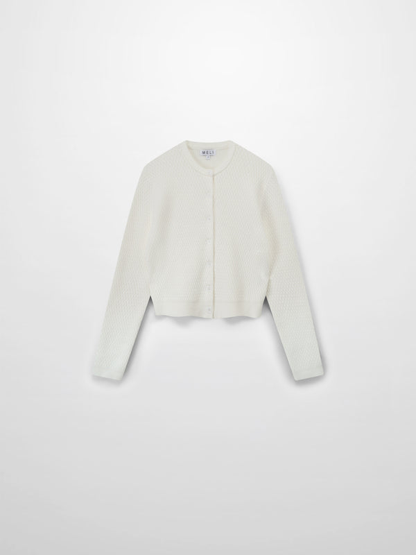 Textured Crew Cardigan-Ivory