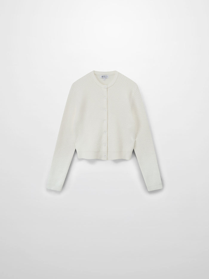 Textured Crew Cardigan-Ivory