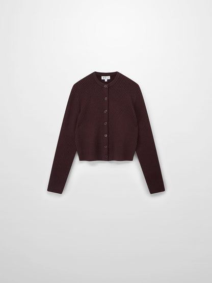 Textured Crew Cardigan-Chocolate Brown