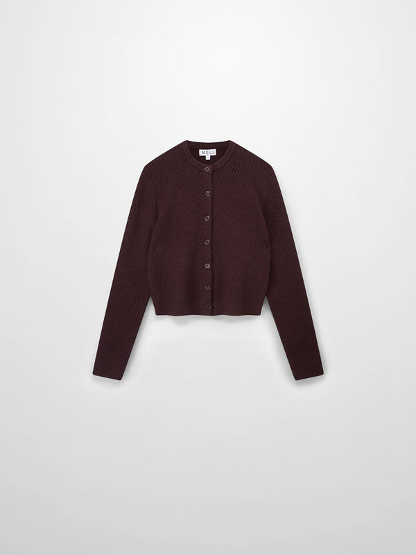 Textured Crew Cardigan-Chocolate Brown
