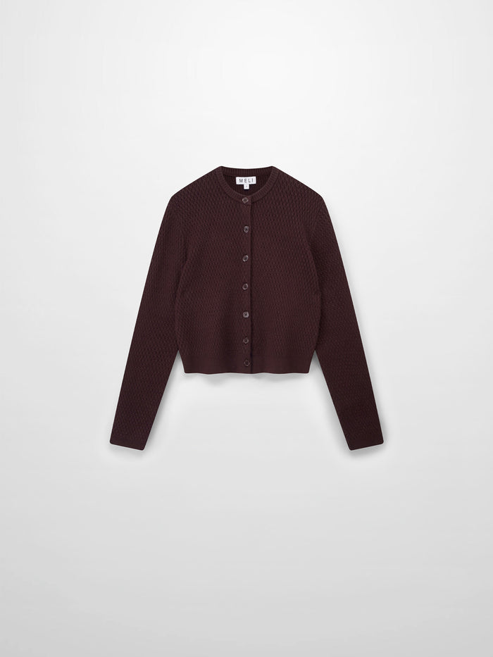 Textured Crew Cardigan-Chocolate Brown