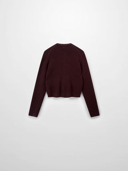 Textured Crew Cardigan-Chocolate Brown