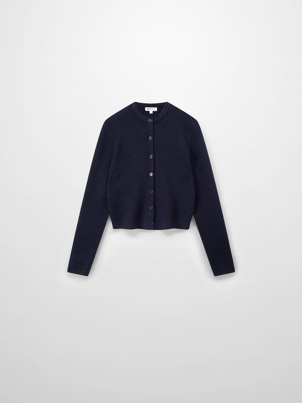 Textured Crew Cardigan-Navy
