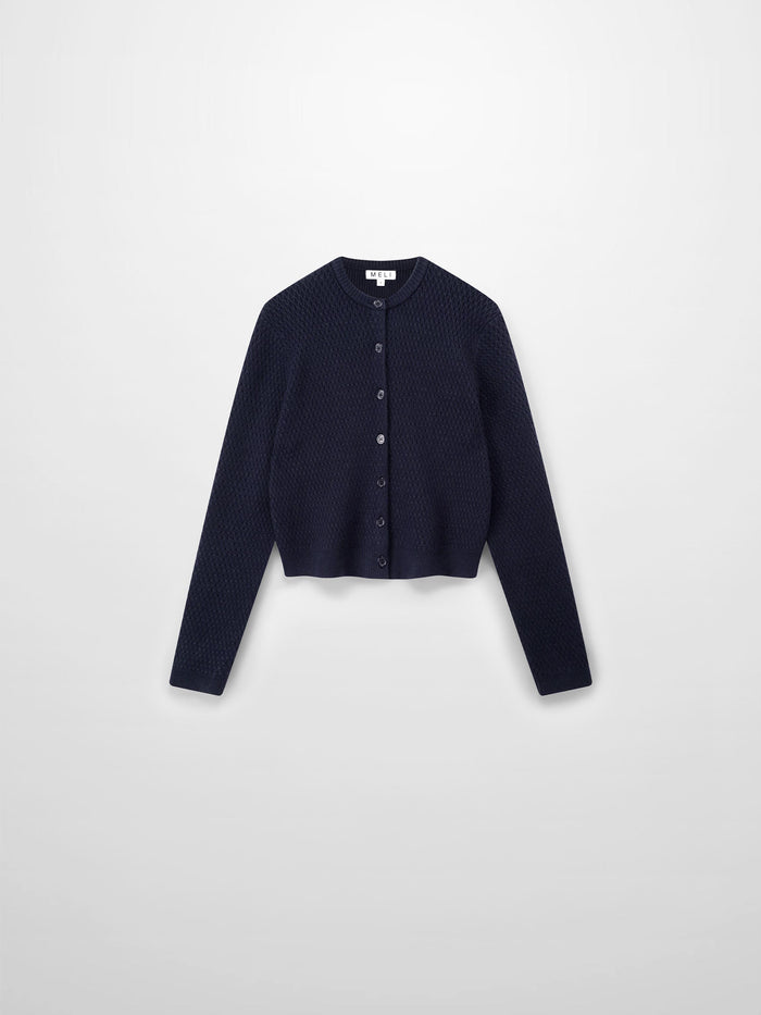 Textured Crew Cardigan-Navy