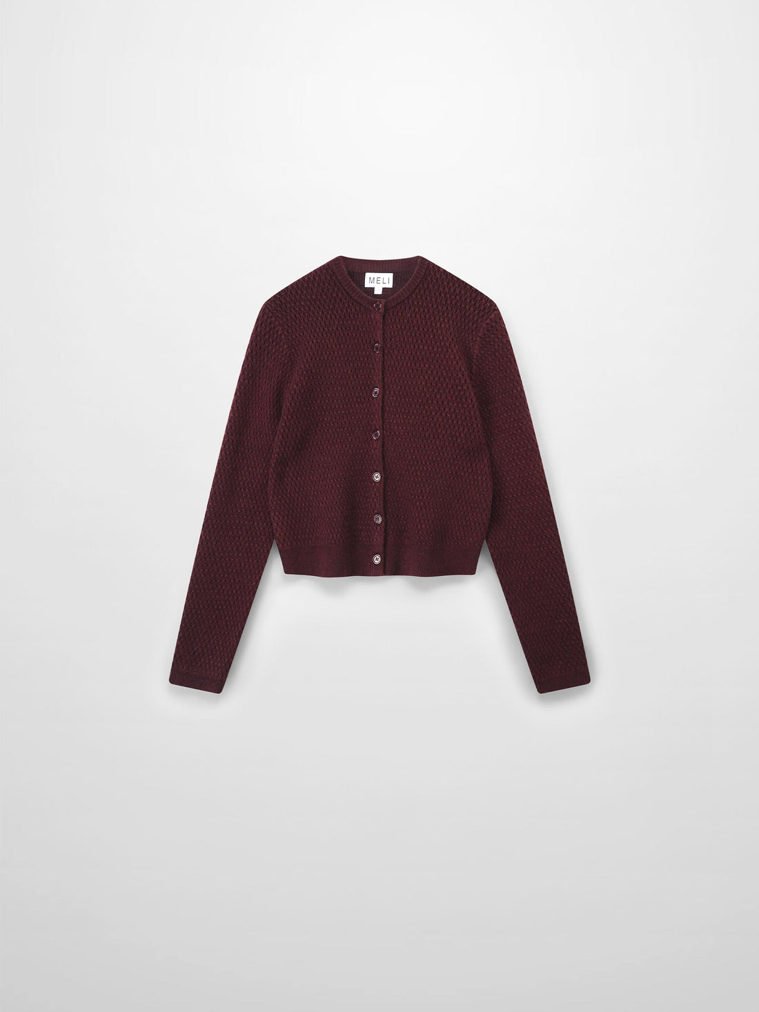Textured Crew Cardigan-Heathered Burgundy