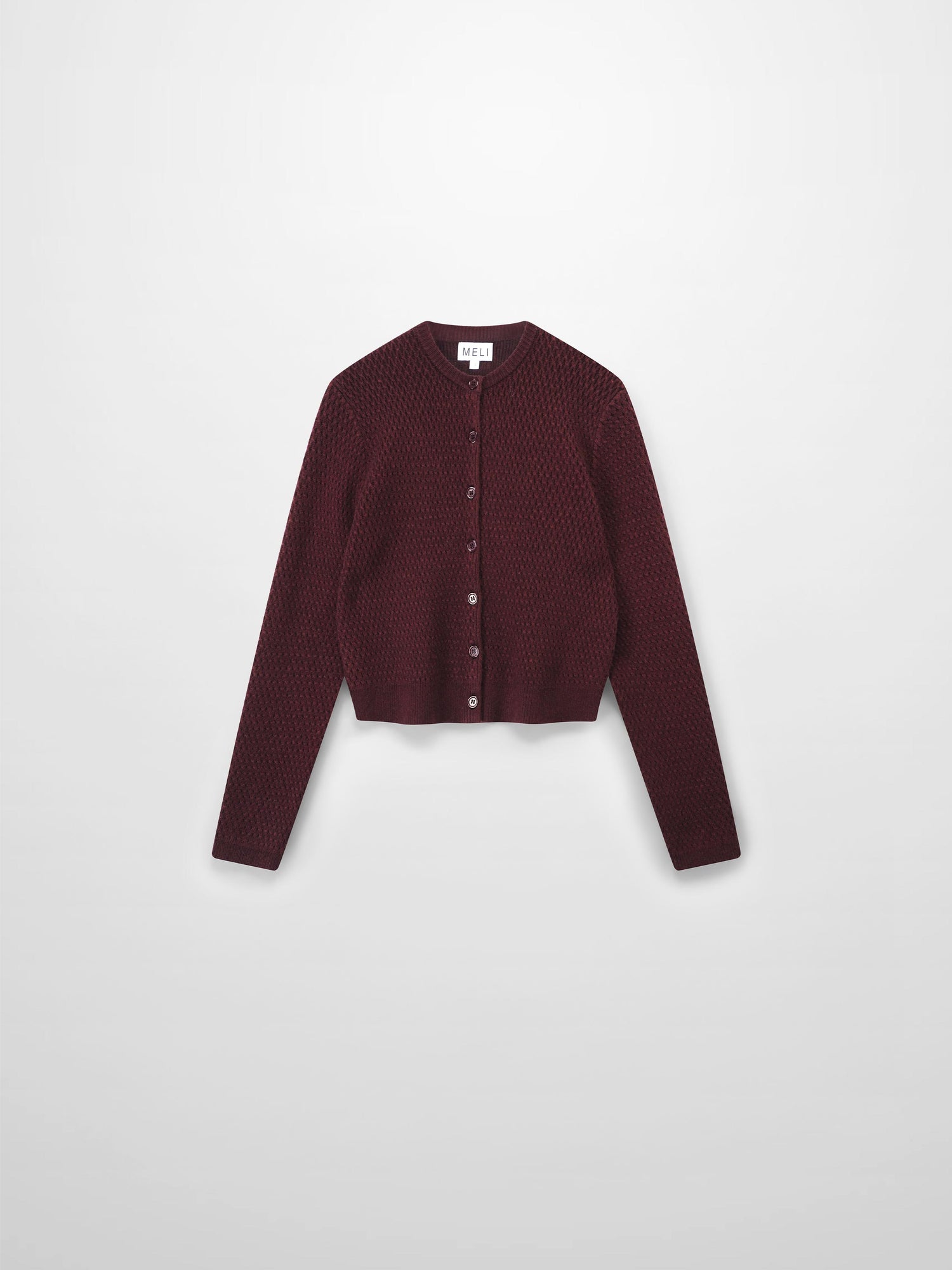 Textured Crew Cardigan-Heathered Burgundy
