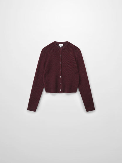 Textured Crew Cardigan-Heathered Burgundy