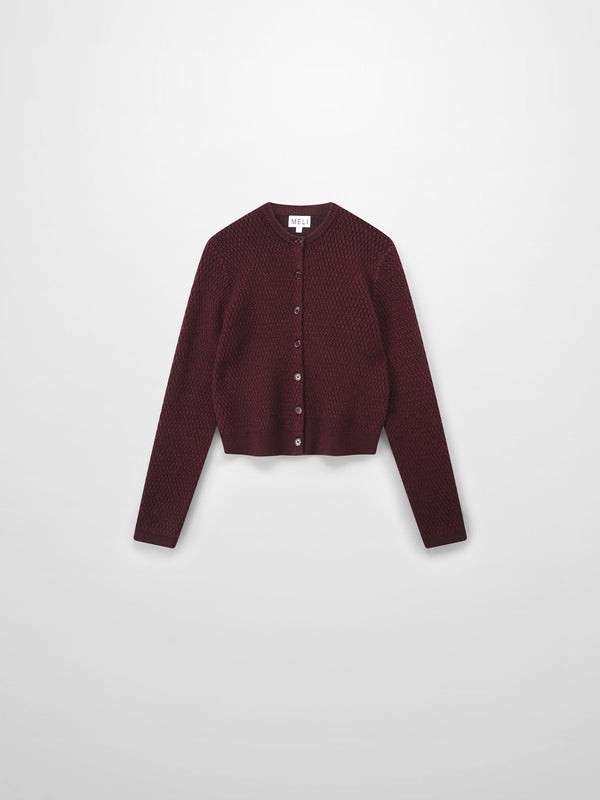 Textured Crew Cardigan-Heathered Burgundy