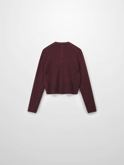 Textured Crew Cardigan-Heathered Burgundy