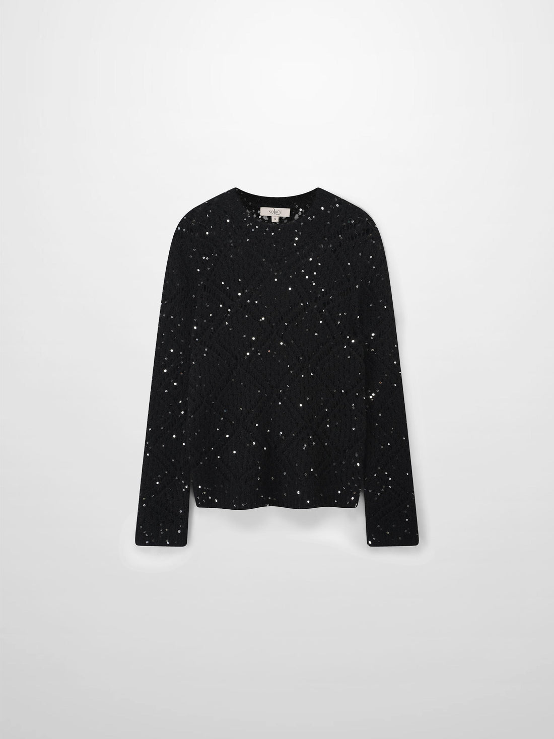 Open Crochet Knit Sequin Sweater-Black