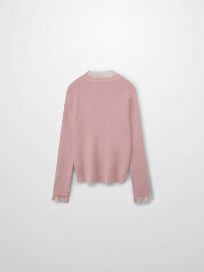 Lace Trimmed Sweater-Blush